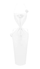 VESTIDO MIDI ACANALADO CON CORTES EN BLANCO