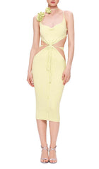 RIBBED CUT OUT MIDI DRESS IN YELLOW
