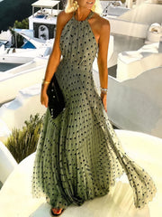 Round Neck Sleeveless Polka Dot Print Dress