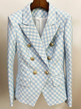 Double Breasted Plaid Tweed Blazer