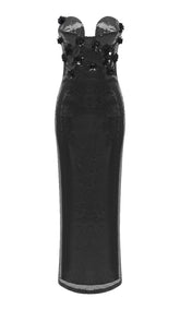 SEQUIN APPLIQUÉD MAXI DRESS IN BLACK