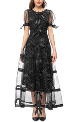 VESTIDO LARGO CON LAZO DE LENTEJUELAS EN NEGRO