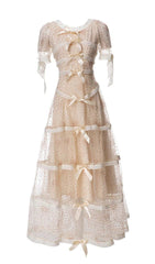 VESTIDO LARGO CON LAZO DE LENTEJUELAS EN BLANCO