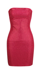 SEQUIN BANDEAU MINI DRESS IN DEEP CRIMSON