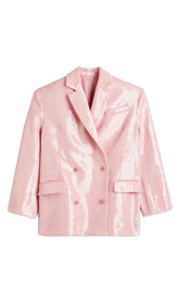 Langer, zweireihiger Blazer mit Pailletten in Pink