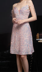 VESTIDO MIDI CON LENTEJUELAS Y ESCOTE PROFUNDO