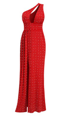 VESTIDO MIDI CON ABERTURA AL MUSLO Y LENTEJUELAS EN ROJO