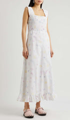 VESTIDO MIDI CON TIRANTES Y ESTAMPADO DE CONCHAS EN BLANCO