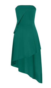 VESTIDO BANDEAU SIN MANGAS DE CORTE ALTO EN VERDE