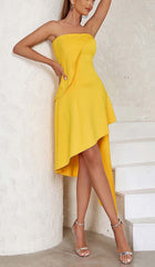 VESTIDO BANDEAU SIN MANGAS DE CORTE ALTO EN AMARILLO