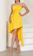 VESTIDO BANDEAU SIN MANGAS DE CORTE ALTO EN AMARILLO