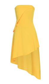 VESTIDO BANDEAU SIN MANGAS DE CORTE ALTO EN AMARILLO