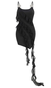 VESTIDO MINI SIN MANGAS CON VOLANTES REGULARES EN NEGRO