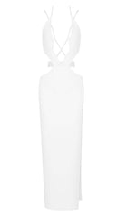 VESTIDO LARGO SIN MANGAS CON TIRANTES DE DIAMANTES EN BLANCO