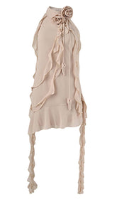 VESTIDO MINI SIN MANGAS CON VOLANTES EN BLANCO