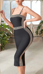 VESTIDO MIDI SIN MANGAS CON TIRANTES Y VESTIDO BANDAGE EN NEGRO