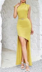 VESTIDO ASIMÉTRICO ASÍMERO LISO EN AMARILLO