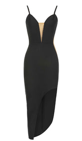 VESTIDO ASIMÉTRICO CON TIRANTES DE ESPAGUETI EN NEGRO