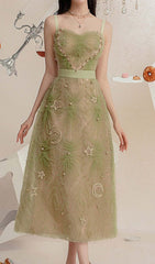 VESTIDO MIDI DE MALLA CON TIRANTES ESPAGUETI