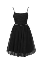 VESTIDO MINI NEGRO CON TIRANTES DE ESPAGUETI Y ESCOTE CUADRADO