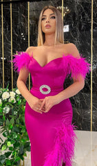 SPLIT FEATHER MAXI DRESS IN PINK