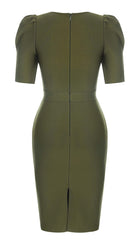 SQUARE COLLAR BUTTON MIDI DRESS IN OLIVE GREEN