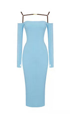 STRAPPY HOLLOW STRAPLESS BANDAGE MINI DRESS IN SKY BLUE