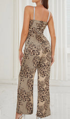 STRAPPY LEOPARD PRINT JUMPSUIT IN BROWN