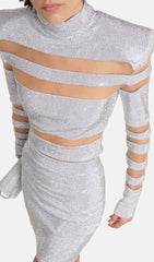 Zweiteiliges Set mit gestreiften Strasssteinen in Silber