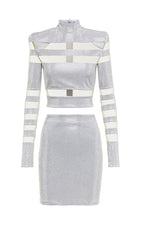 Zweiteiliges Set mit gestreiften Strasssteinen in Silber