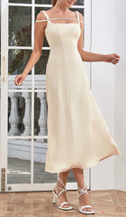 Strukturiertes Korsett-Midikleid mit Volant in Elfenbein