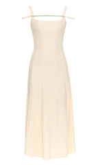 Strukturiertes Korsett-Midikleid mit Volant in Elfenbein