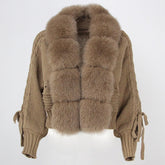 Natural Fur Placket Knitted Coat