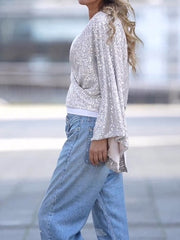 Sequin Flare Sleeve Blouse