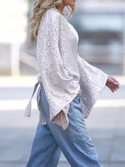 Sequin Flare Sleeve Blouse