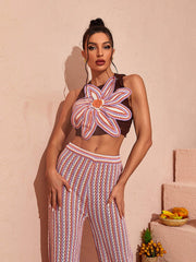 Hosenset aus gemustertem Hohlstrick mit Blumenmuster