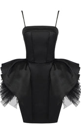 MINIKLEID AUS SEIDENFAILLE MIT RIEMEN UND KORSETT