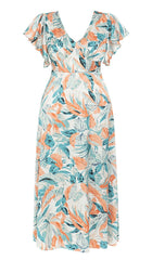 MIDIKLEID MIT TROPISCHEM PRINT UND SCHMETTERLINGSÄRMELN IN MEHRFARBIG