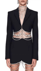 Traje de dos piezas con cadena de diamantes de imitación