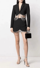 Traje de dos piezas con cadena de diamantes de imitación