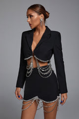 Traje de dos piezas con cadena de diamantes de imitación