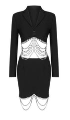 Traje de dos piezas con cadena de diamantes de imitación