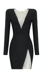 V NECK MESH MINI DRESS