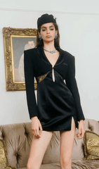 V-neck cutout suit collar dress