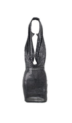 GLITTER PLUNGE HOODED DRESS