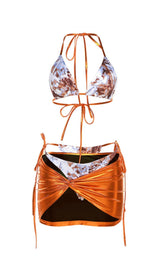 DREITEILIGES BADEMODE-SET MIT METALLIC-DRUCK IN GOLD