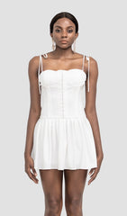 PLEATED MINI DRESS IN WHITE