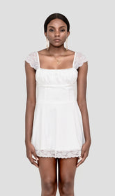 WHITE SATIN LACE MINI DRESS