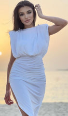 WEISSES RÜCKENFREIES KETTENKLEID