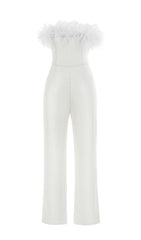 WHITE FEATHER JUMPSUIT